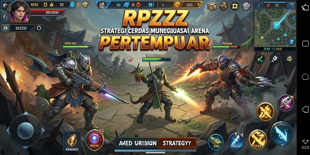 Antarmuka permainan RPZZZ dengan elemen strategi yang menarik.