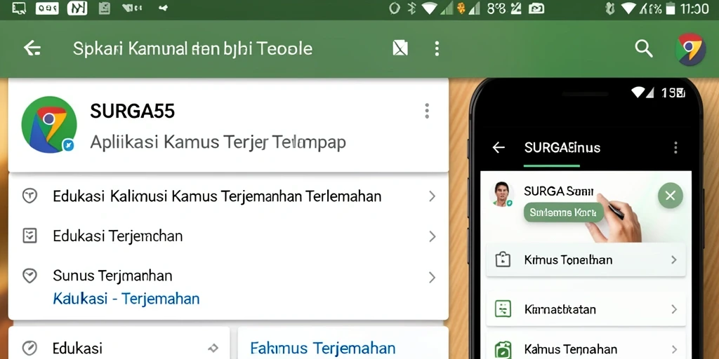 Antarmuka user-friendly SURGA55 untuk pembelajaran Kamus Terjemahan.