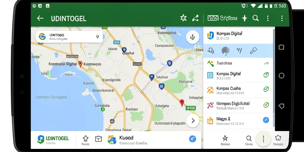 Antarmuka aplikasi Kompas Digital UDINTOGEL yang sederhana dan informatif.