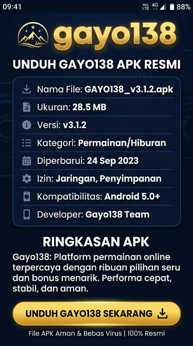 Tampilan halaman APK gayo138