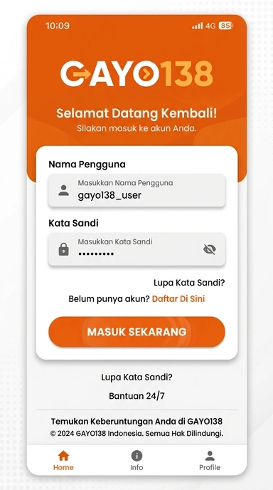Tampilan halaman login gayo138