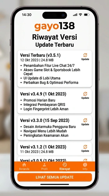 Tampilan riwayat versi gayo138